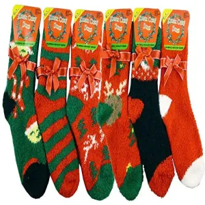 3 PAIRS LADIES FLUFFY CHRISTMAS SOCKS WITH GIFT BOW WARM BED LOUNGE SOCKS