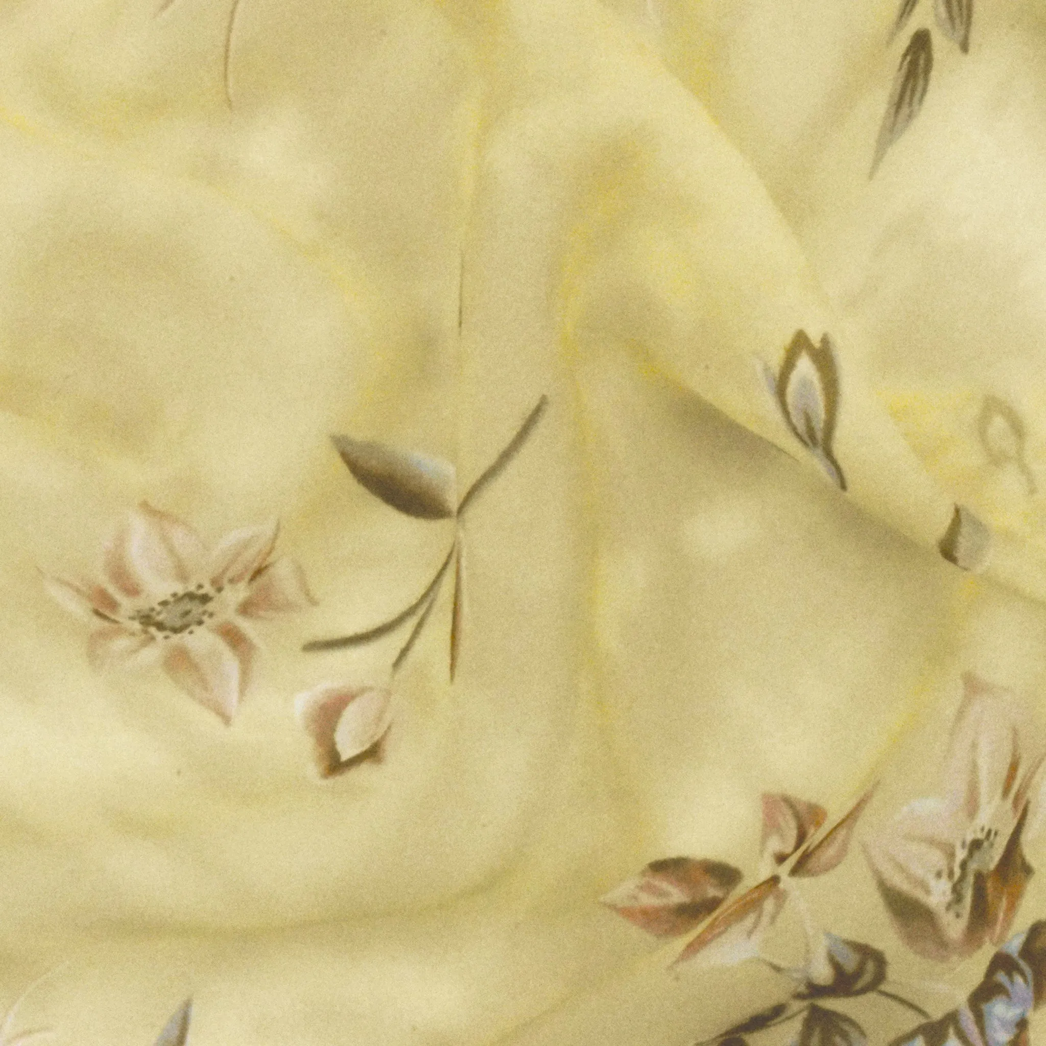 Antique Yellow-Multi Floral Printed Silk Chiffon Fabric