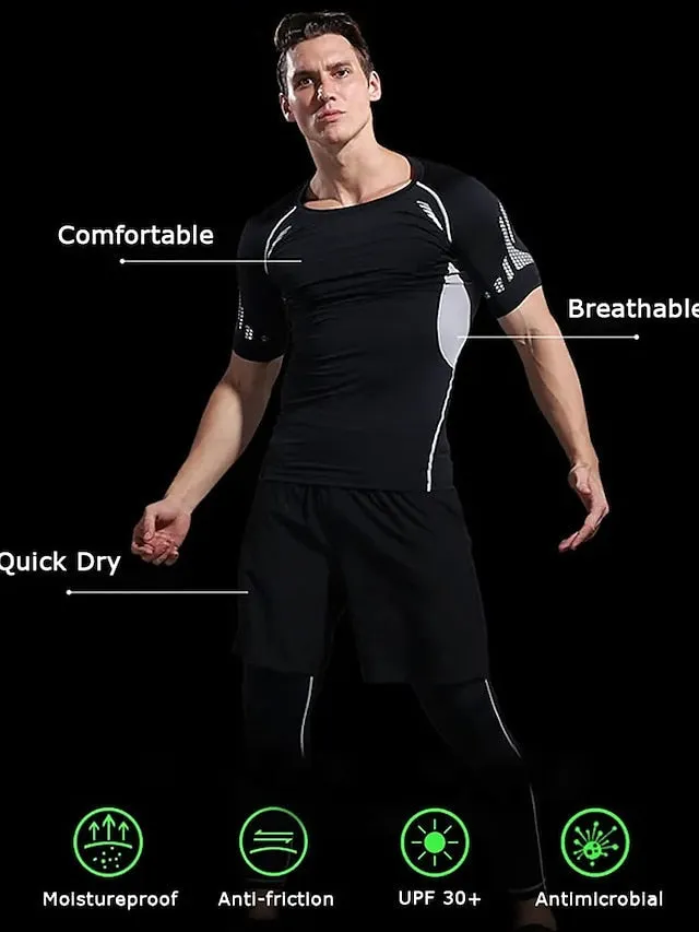 Arsuxeo Men's Compression Shirt Cycling Jersey Short Sleeve Compression Clothing Athletic Athleisure Breathable Compression Sweat wicking Fitness Gym Workout Running Sportswear Activewear Black