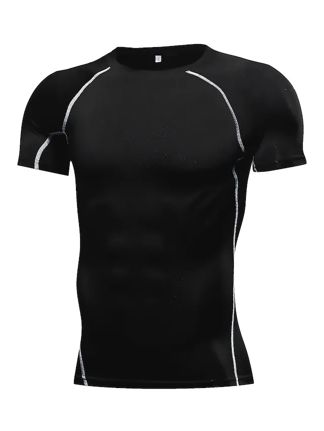 Arsuxeo Men's Compression Shirt Cycling Jersey Short Sleeve Compression Clothing Athletic Athleisure Breathable Compression Sweat wicking Fitness Gym Workout Running Sportswear Activewear Black