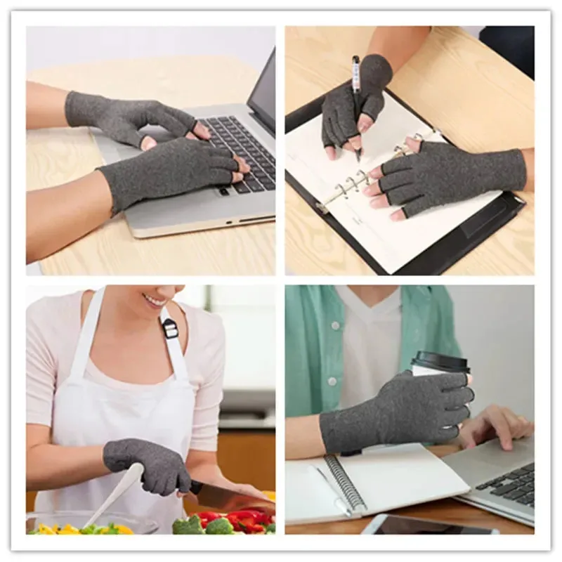 Arthritis Gloves Pair - Cotton Wrist Support Pain Relief - Hand Brace Compression - Half Finger Therapy Wristband