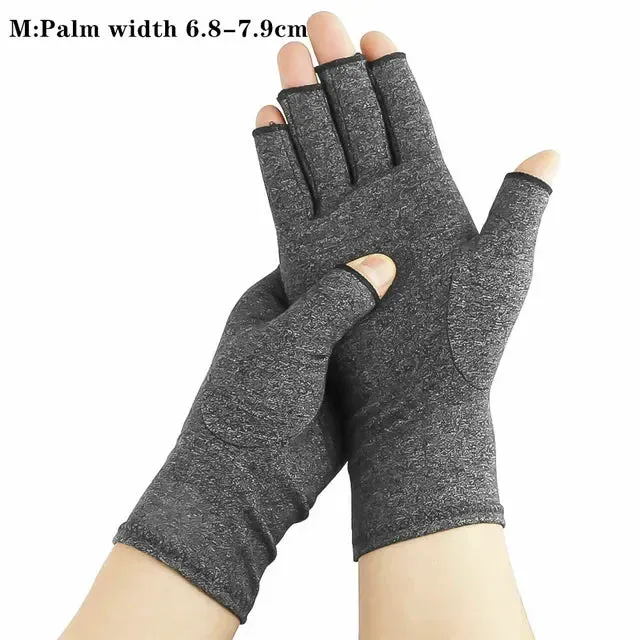 Arthritis Gloves Pair - Cotton Wrist Support Pain Relief - Hand Brace Compression - Half Finger Therapy Wristband