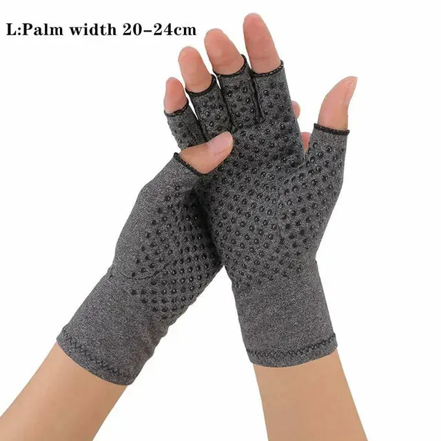 Arthritis Gloves Pair - Cotton Wrist Support Pain Relief - Hand Brace Compression - Half Finger Therapy Wristband