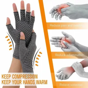 Arthritis Gloves Pair - Cotton Wrist Support Pain Relief - Hand Brace Compression - Half Finger Therapy Wristband