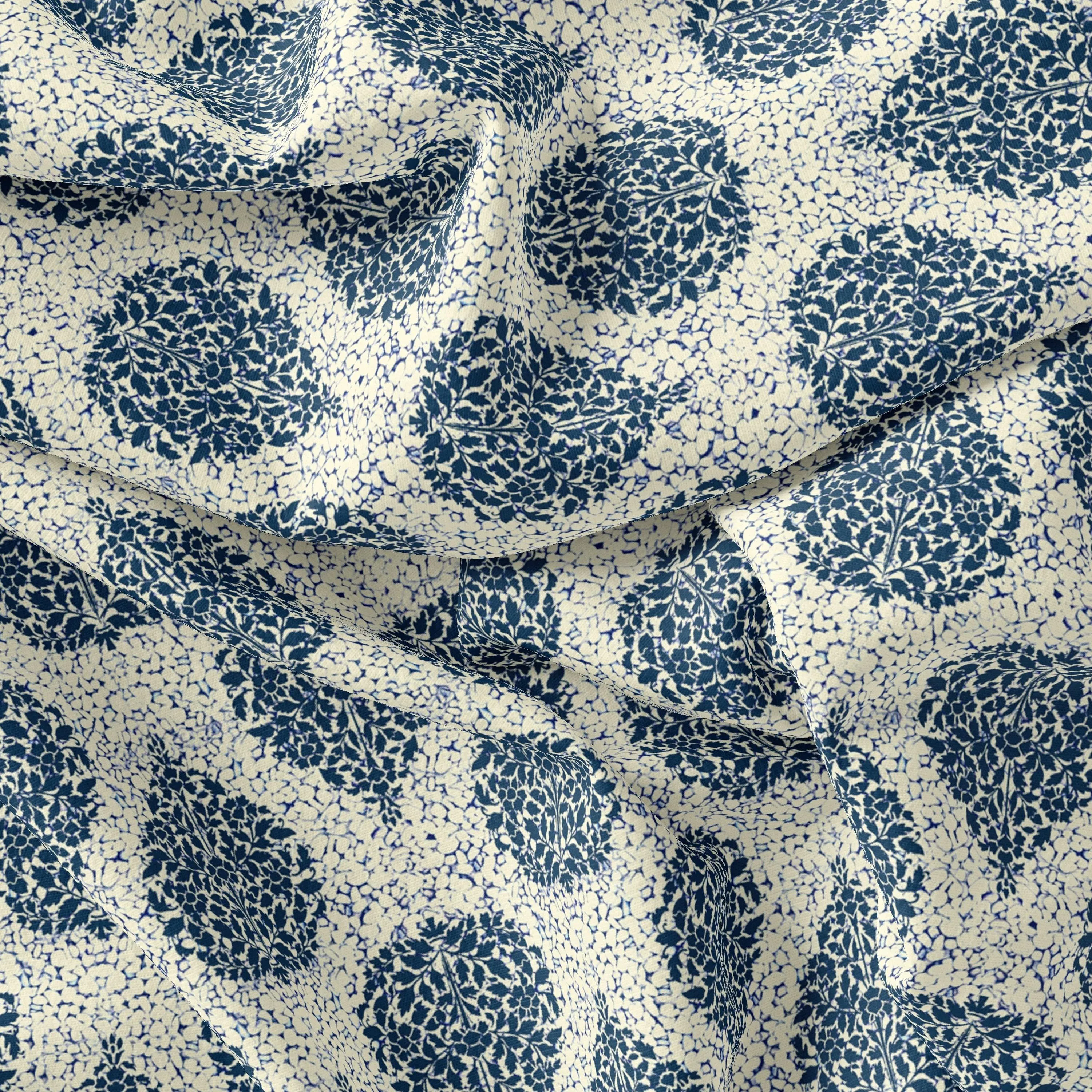 Aspen Blue Leaves Creamy Stone Digital Printed Fabric