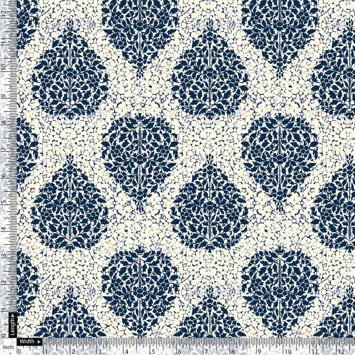 Aspen Blue Leaves Creamy Stone Digital Printed Fabric