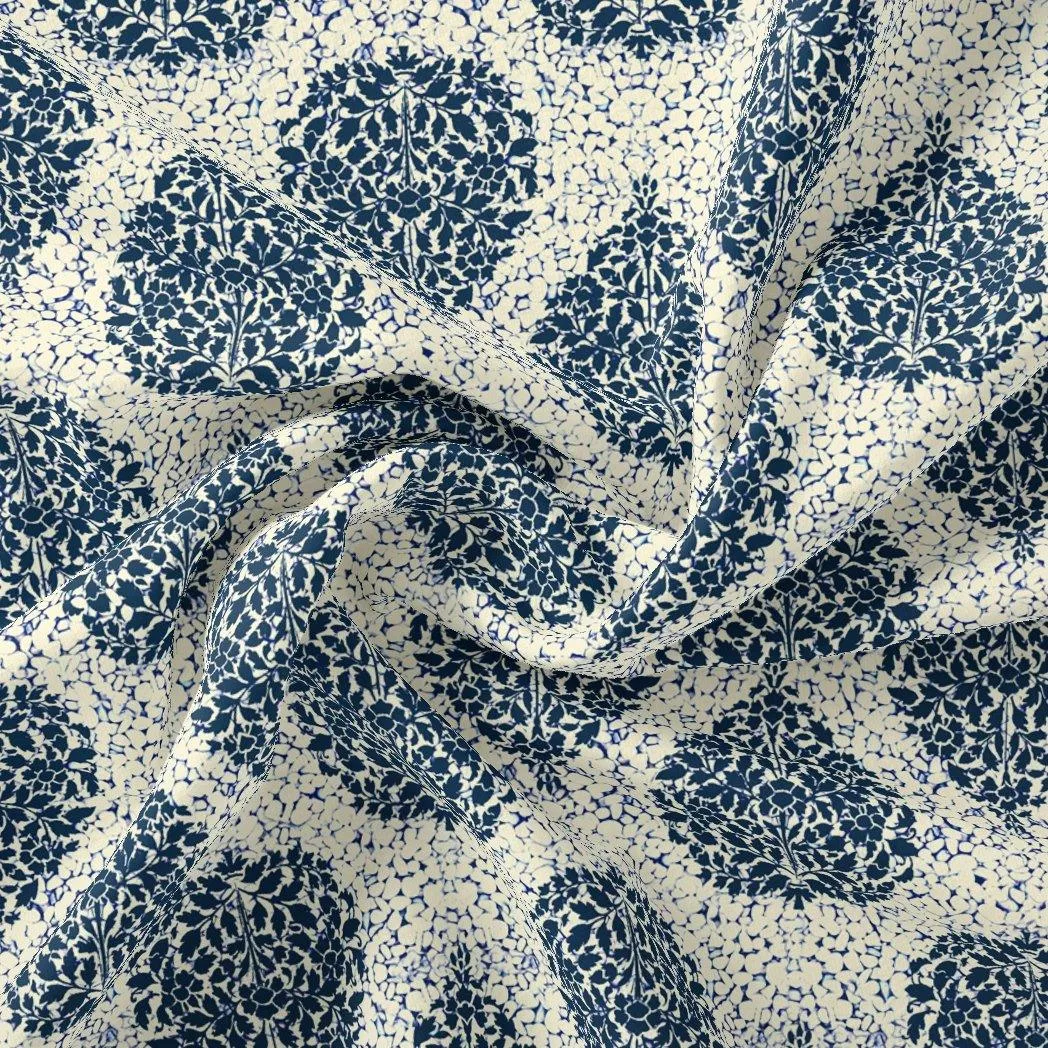 Aspen Blue Leaves Creamy Stone Digital Printed Fabric