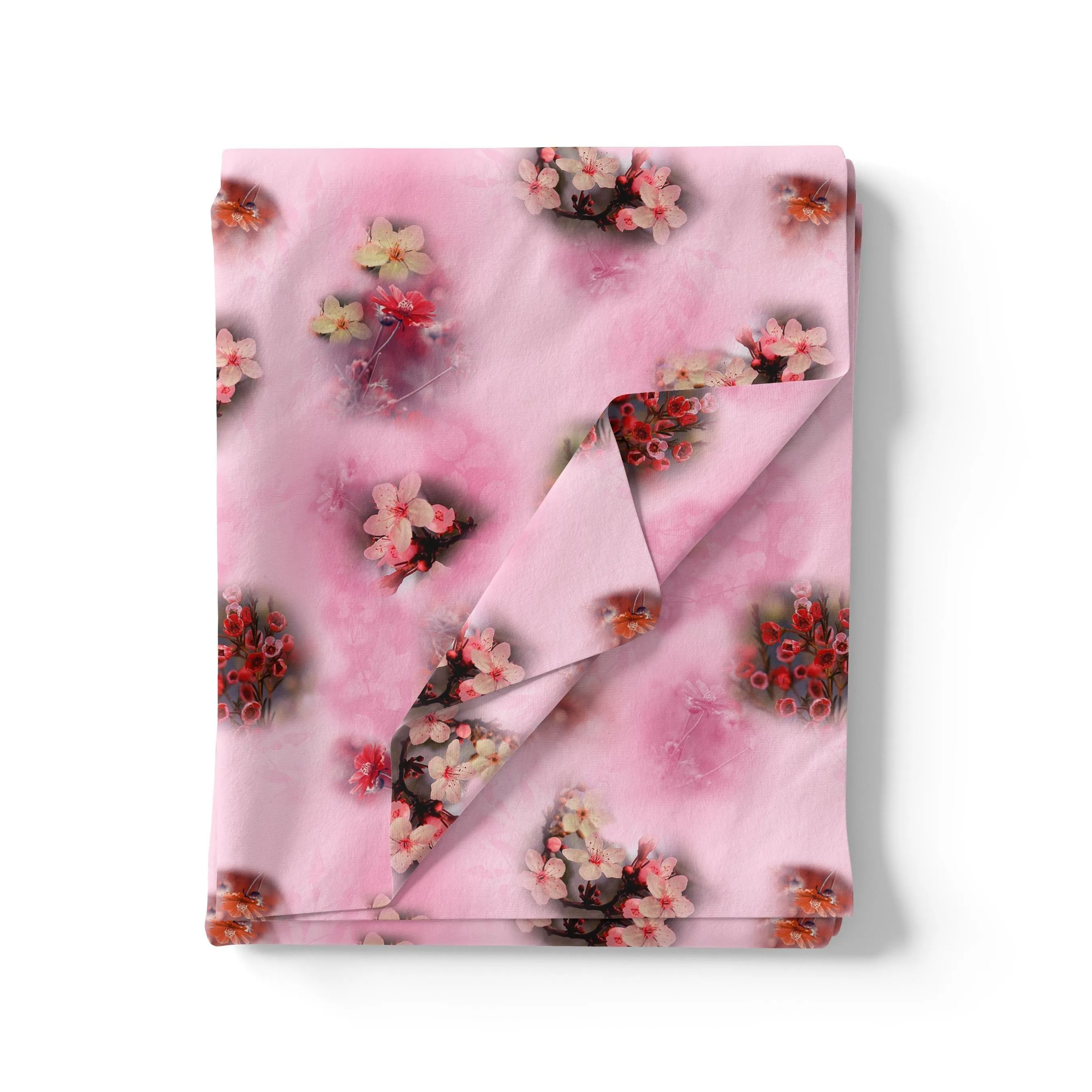 Attractive Jasmin Pink Flower With Orange Rose Digital Printed Fabric