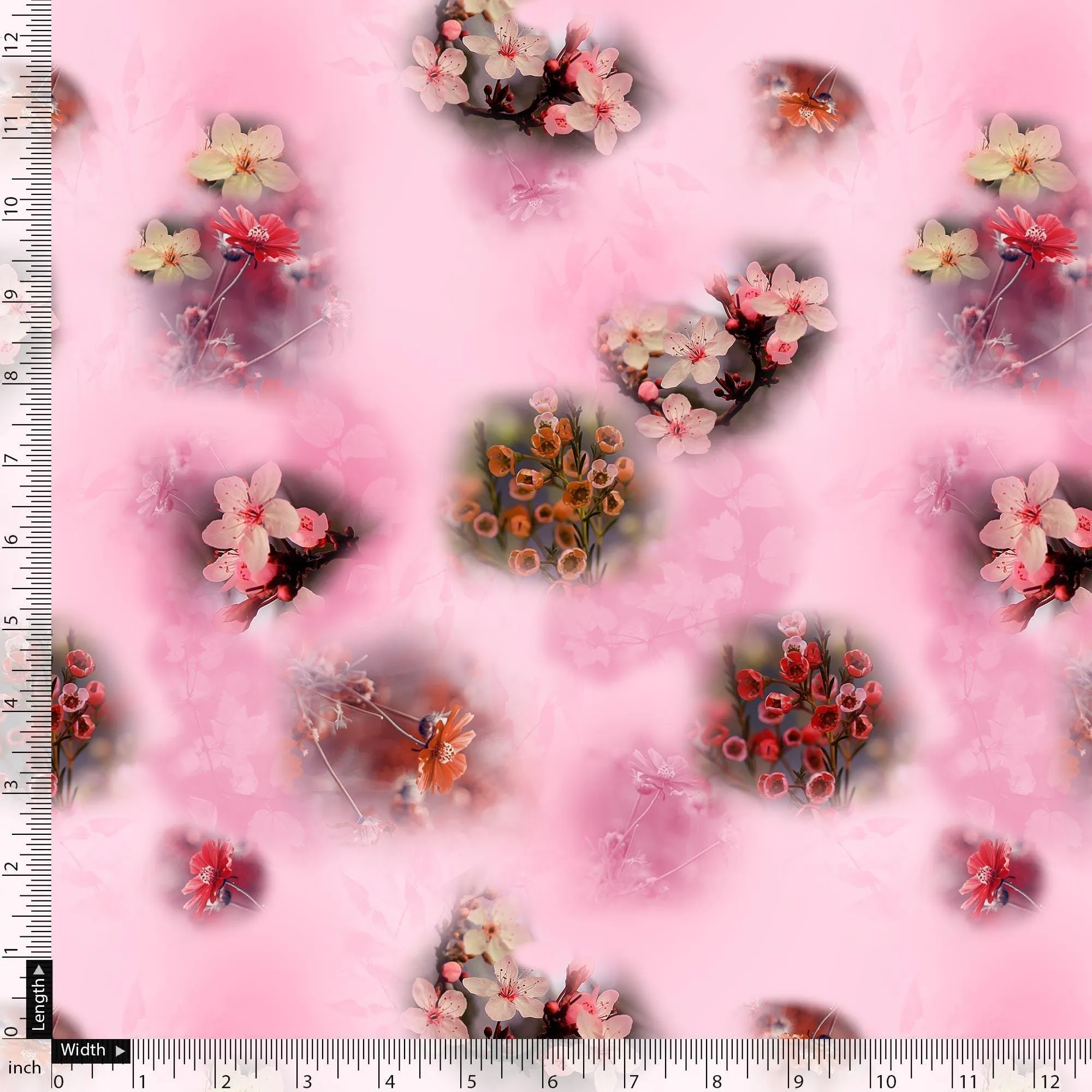 Attractive Jasmin Pink Flower With Orange Rose Digital Printed Fabric