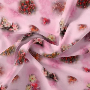 Attractive Jasmin Pink Flower With Orange Rose Digital Printed Fabric