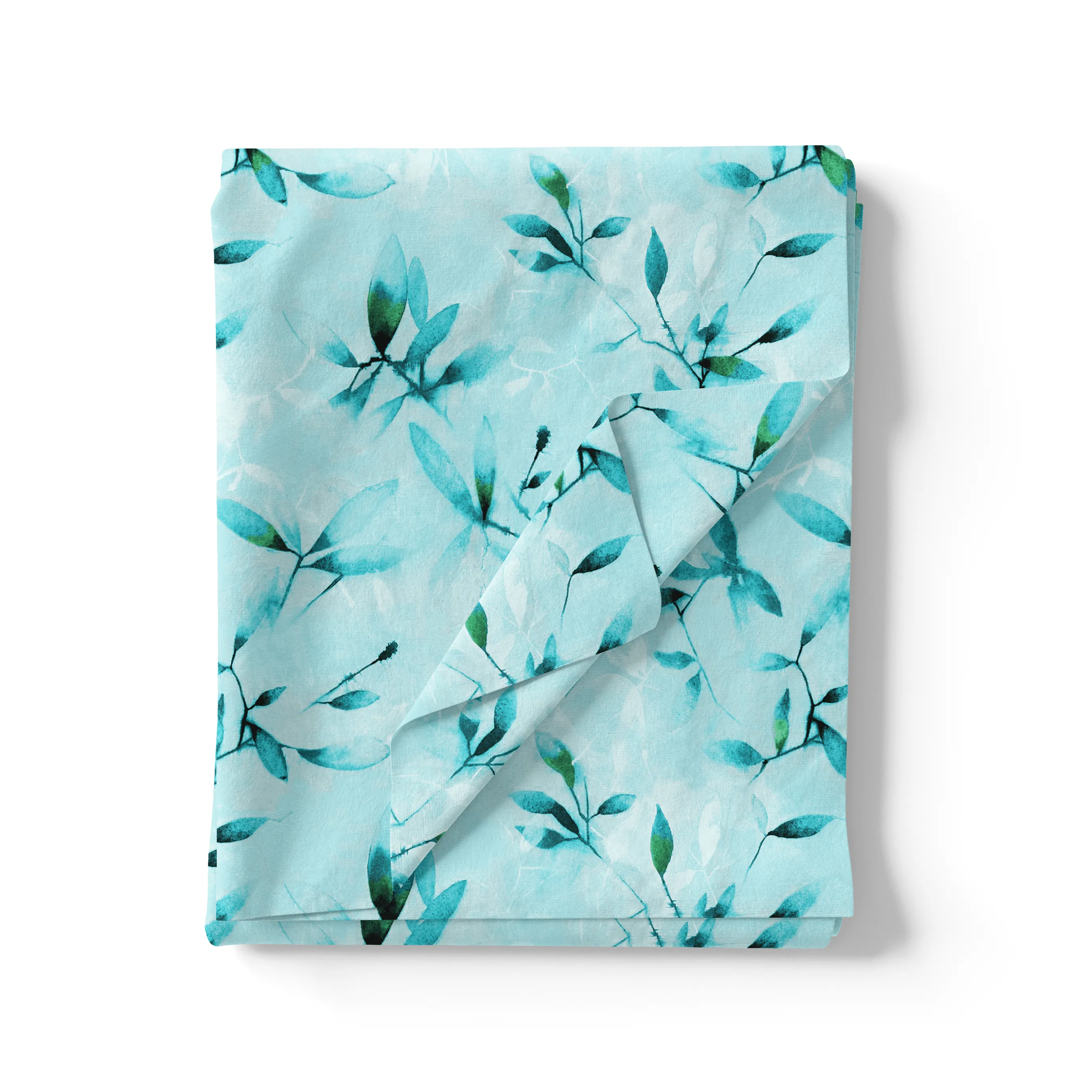 Attractive Sky Blue Leaves Digital Printed Fabric