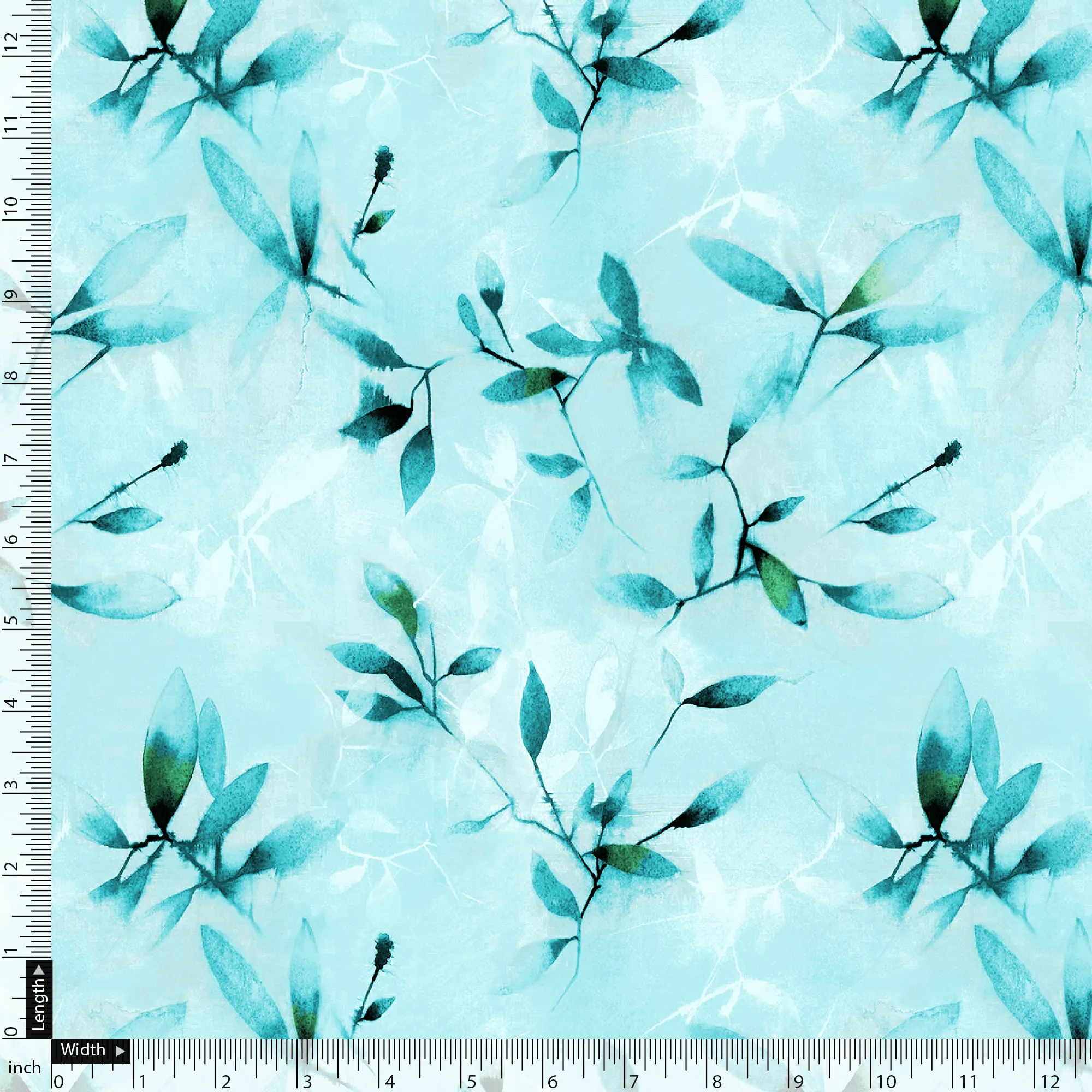 Attractive Sky Blue Leaves Digital Printed Fabric