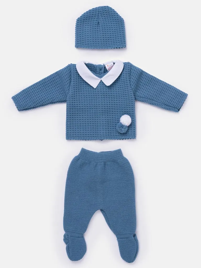 Baby Boy 3-Piece Waffle Knit Gift Box Set - Blue