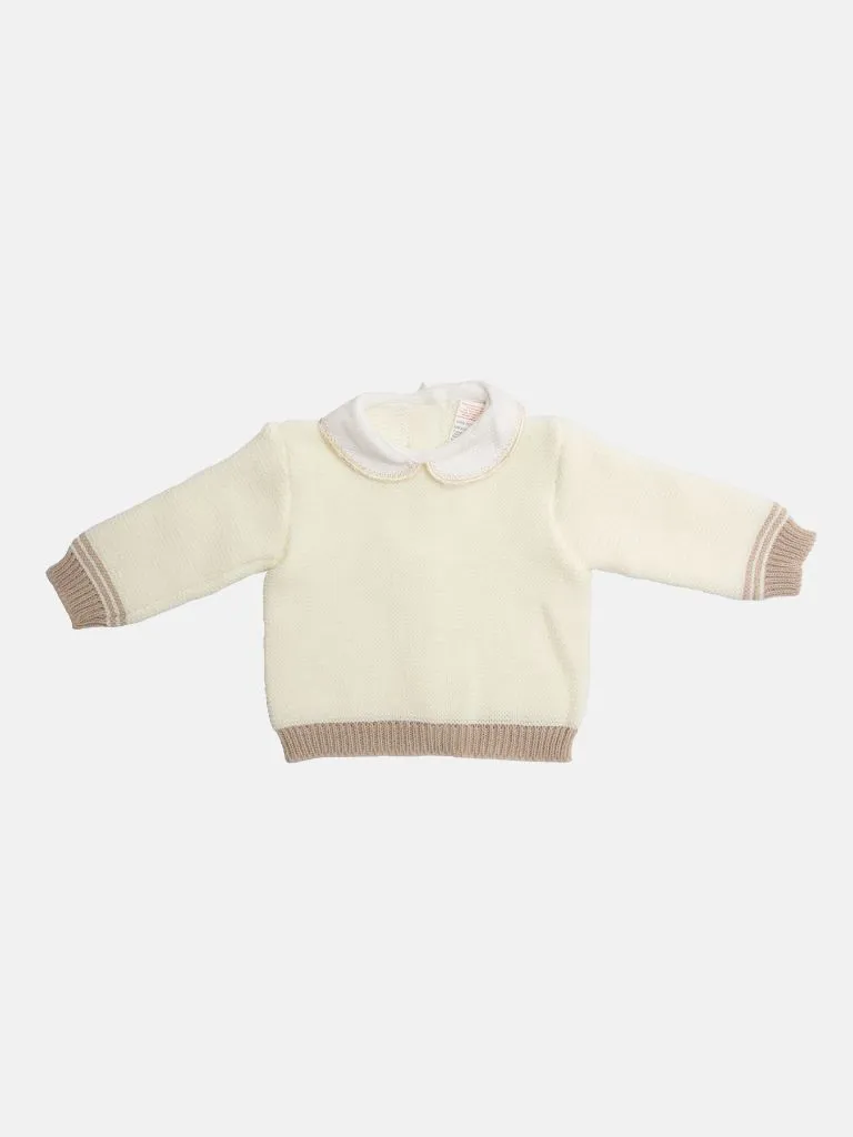 Baby Unisex 3-piece Top, Dungaree & Bonnet Cable Knitted Gift Box Set-Ivory & Beige