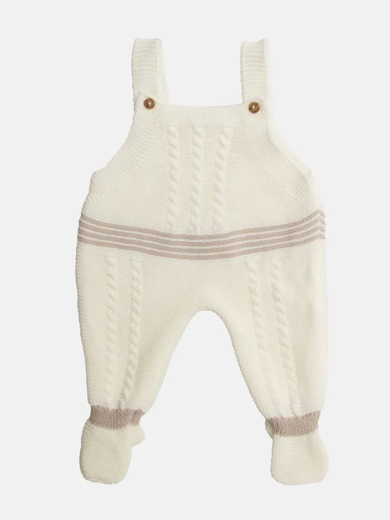 Baby Unisex 3-piece Top, Dungaree & Bonnet Cable Knitted Gift Box Set-Ivory & Beige