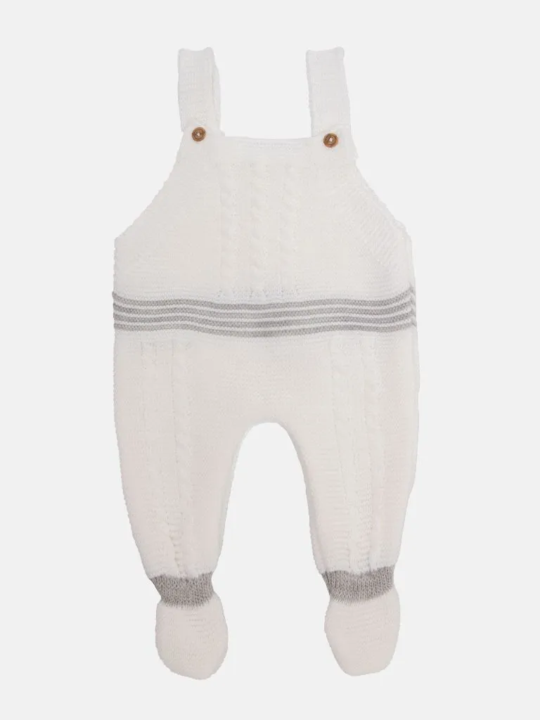 Baby Unisex 3-piece Top, Dungaree & Bonnet Cable Knitted Gift Box Set-White & Grey