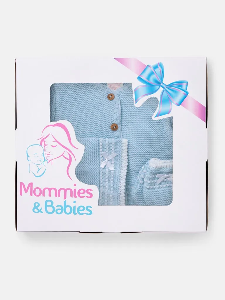 Baby Unisex Palma 3-piece Knitted Gift Box Set - Baby Blue