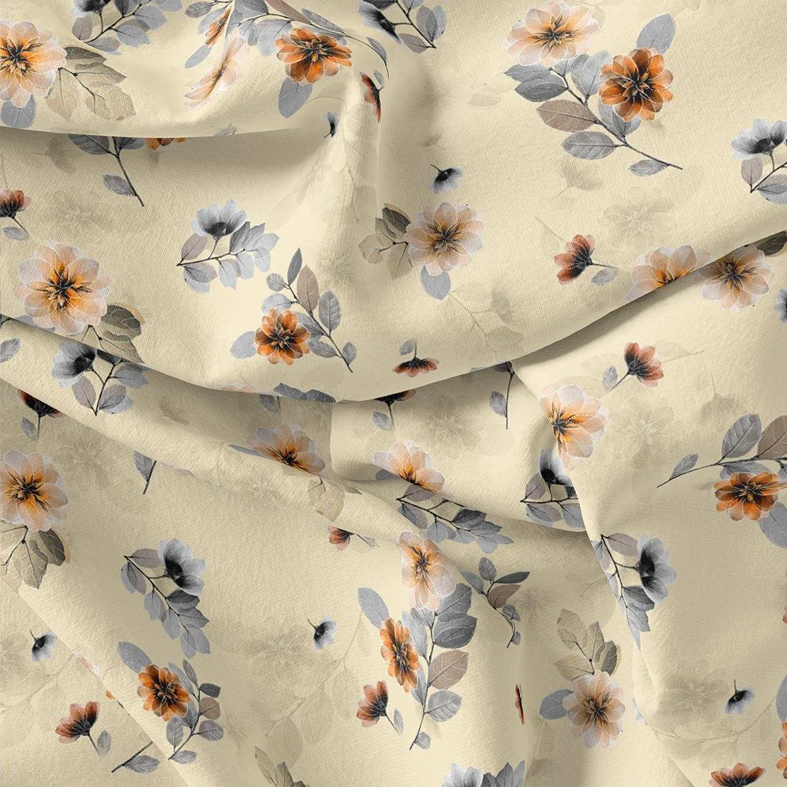 Beautiful Anemone Flower Bunch Digital Printed Fabric