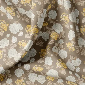 Beautiful Floral Vine Over Brown Base Digital Printed Fabric