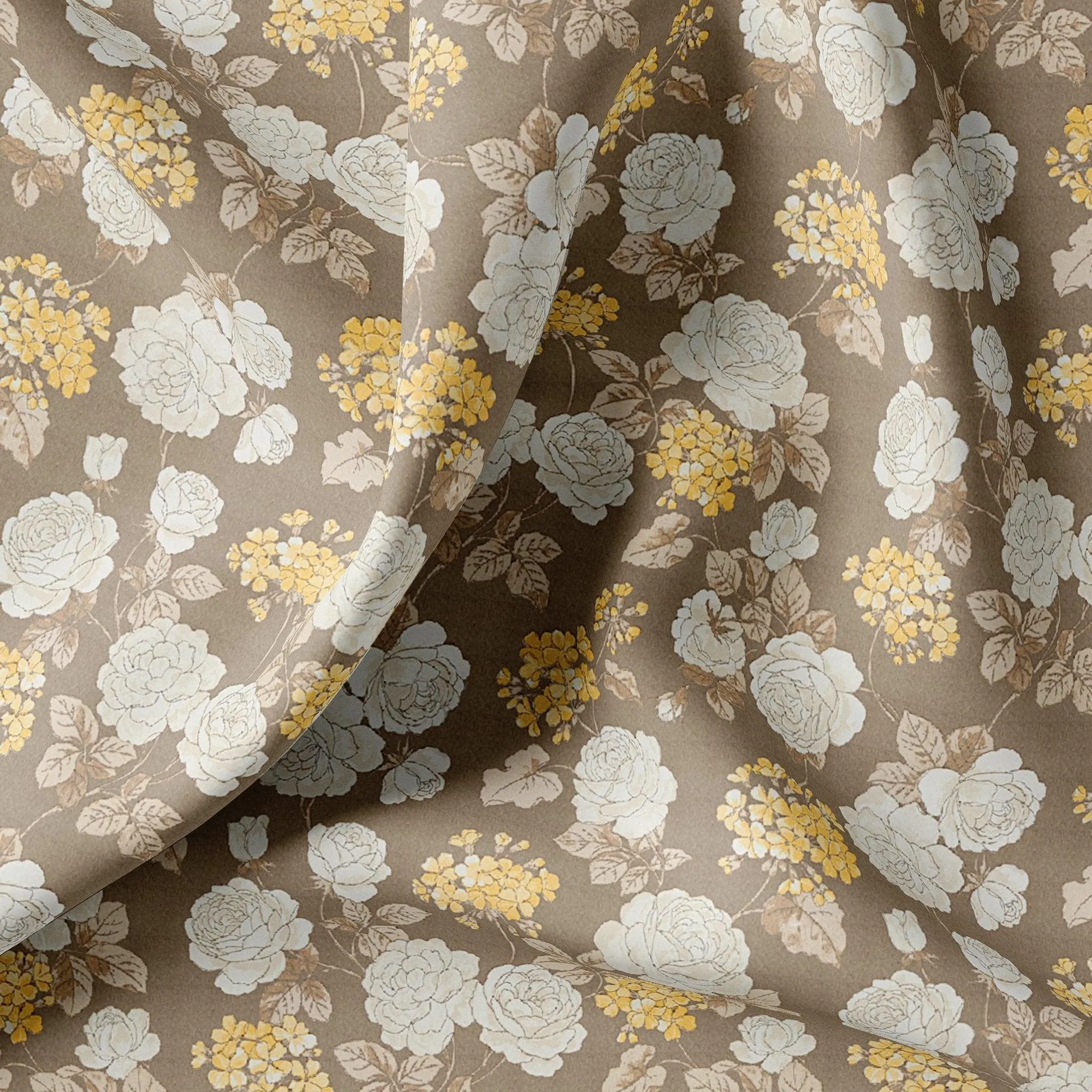 Beautiful Floral Vine Over Brown Base Digital Printed Fabric