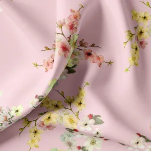 Beautiful Floral Vine Pink Base Digital Printed Fabric