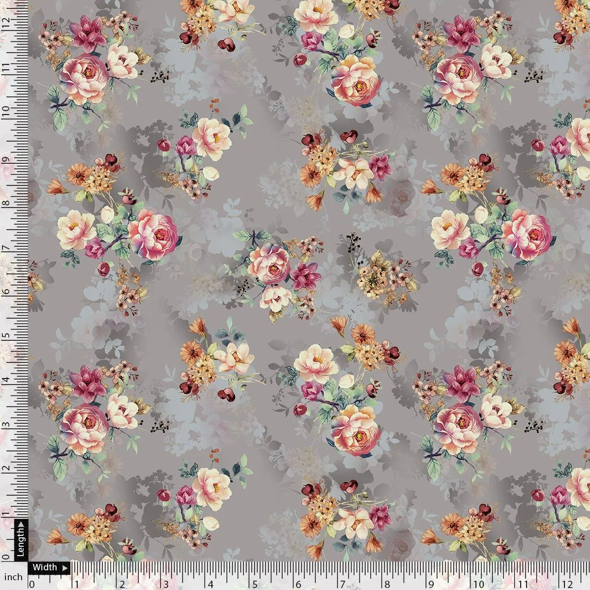 Beautiful Gradient Poppy And Orchid Flower Digital Printed Fabric