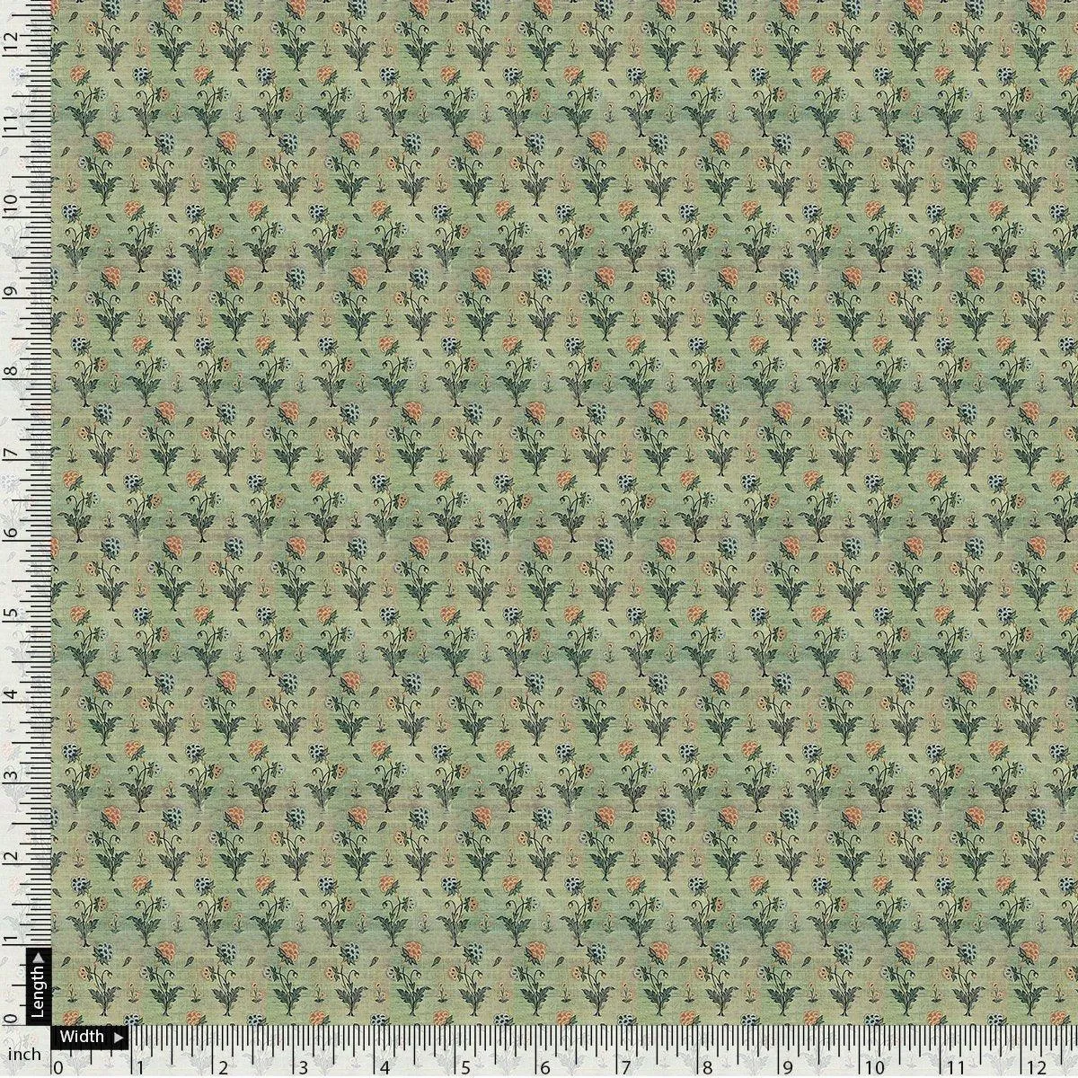 Beautiful Green Seamless Motif Flower Digital Printed Fabric