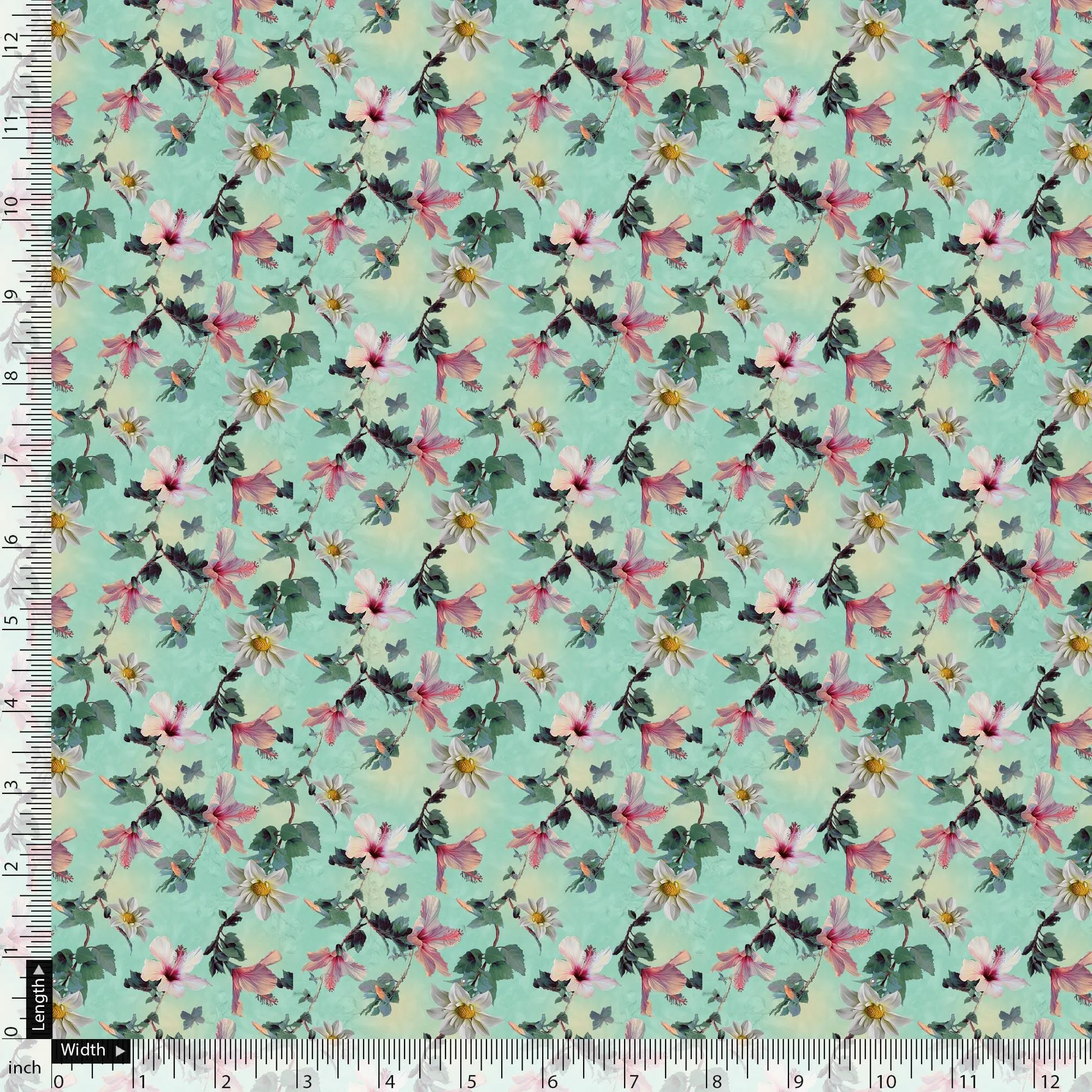 Beautiful Lily With White Daisy Flower Digital Printed Fabric