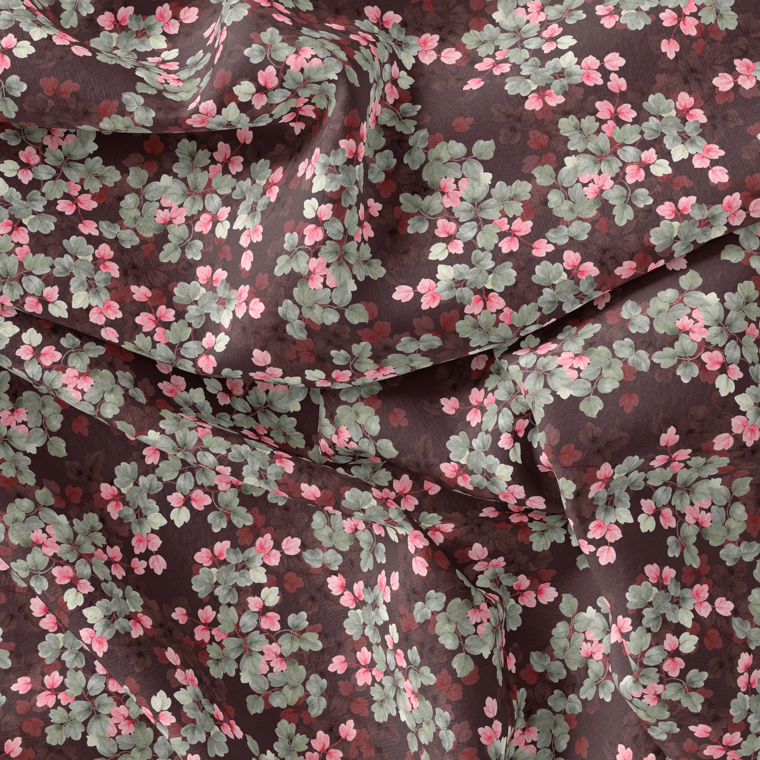 Beautiful Pink With Grey Leaves Digital Printed Fabric