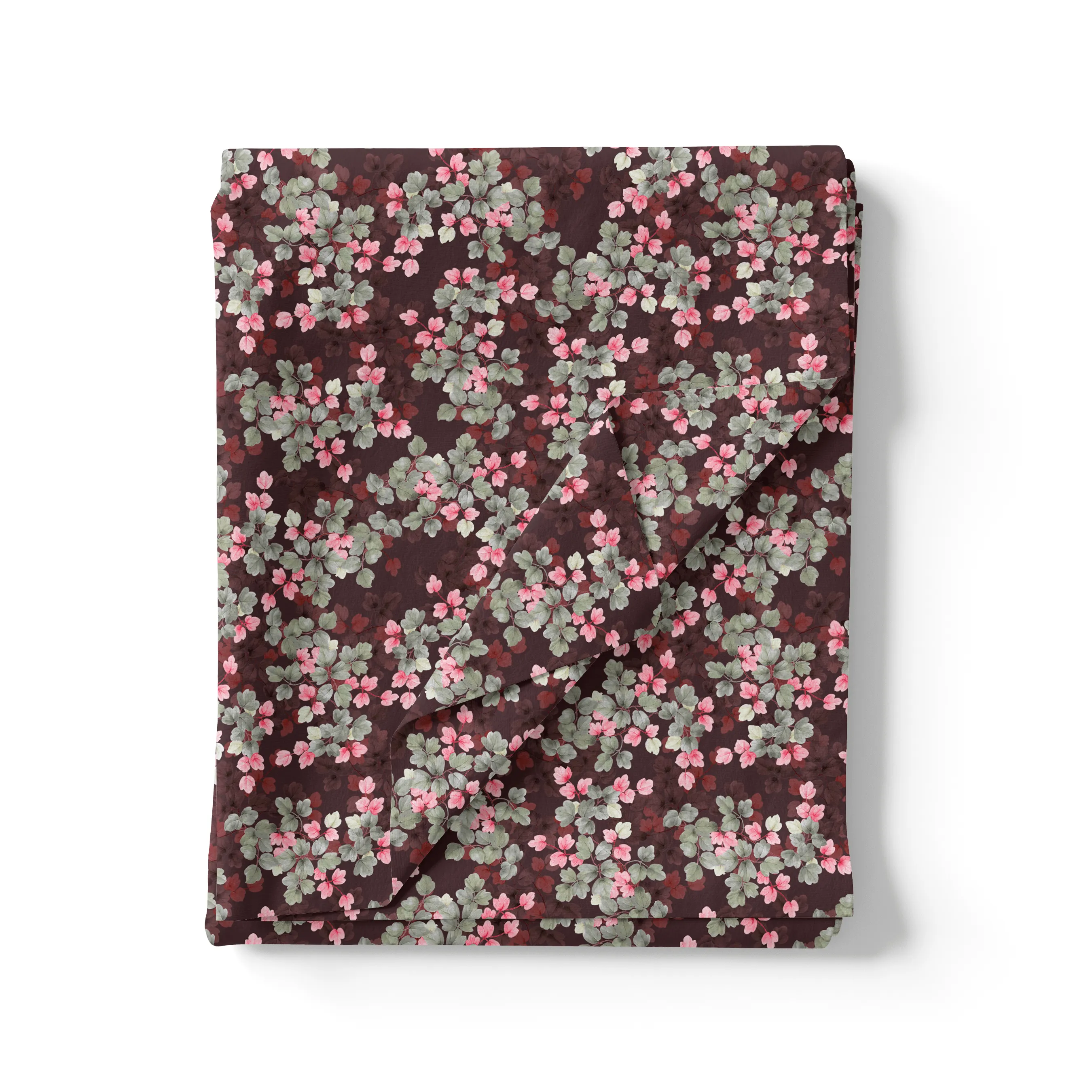 Beautiful Pink With Grey Leaves Digital Printed Fabric