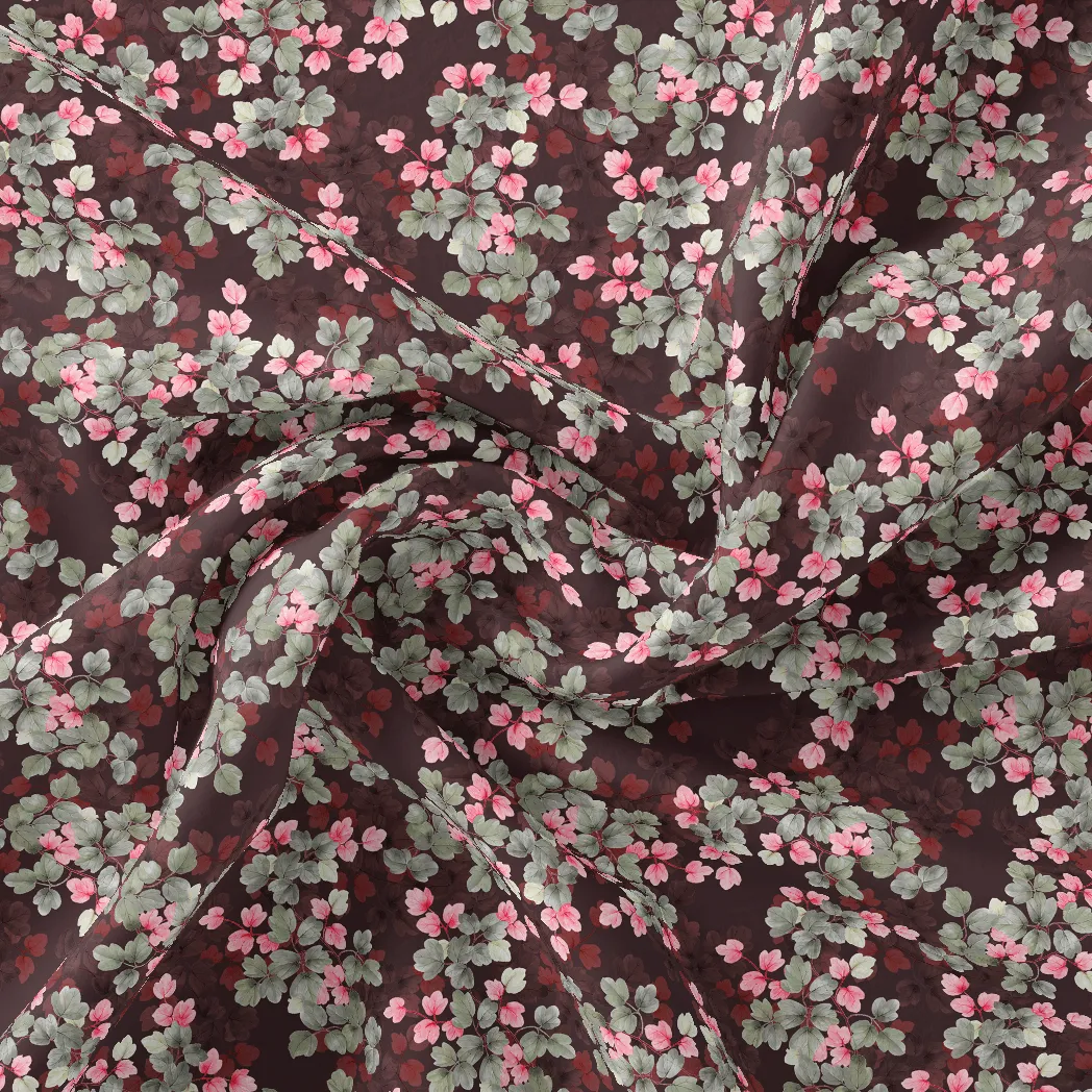 Beautiful Pink With Grey Leaves Digital Printed Fabric