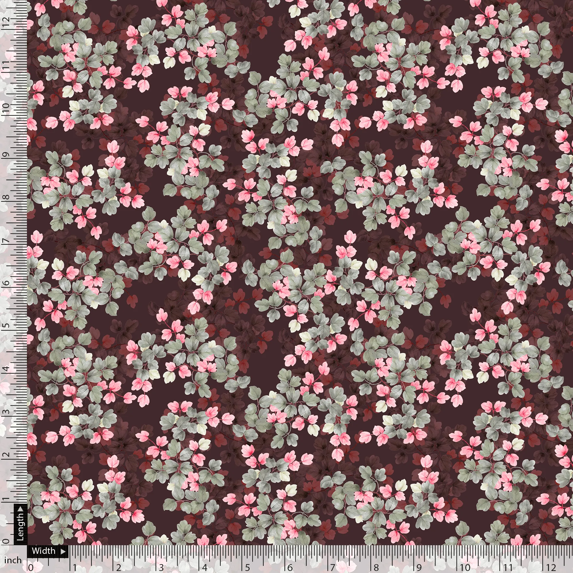 Beautiful Pink With Grey Leaves Digital Printed Fabric