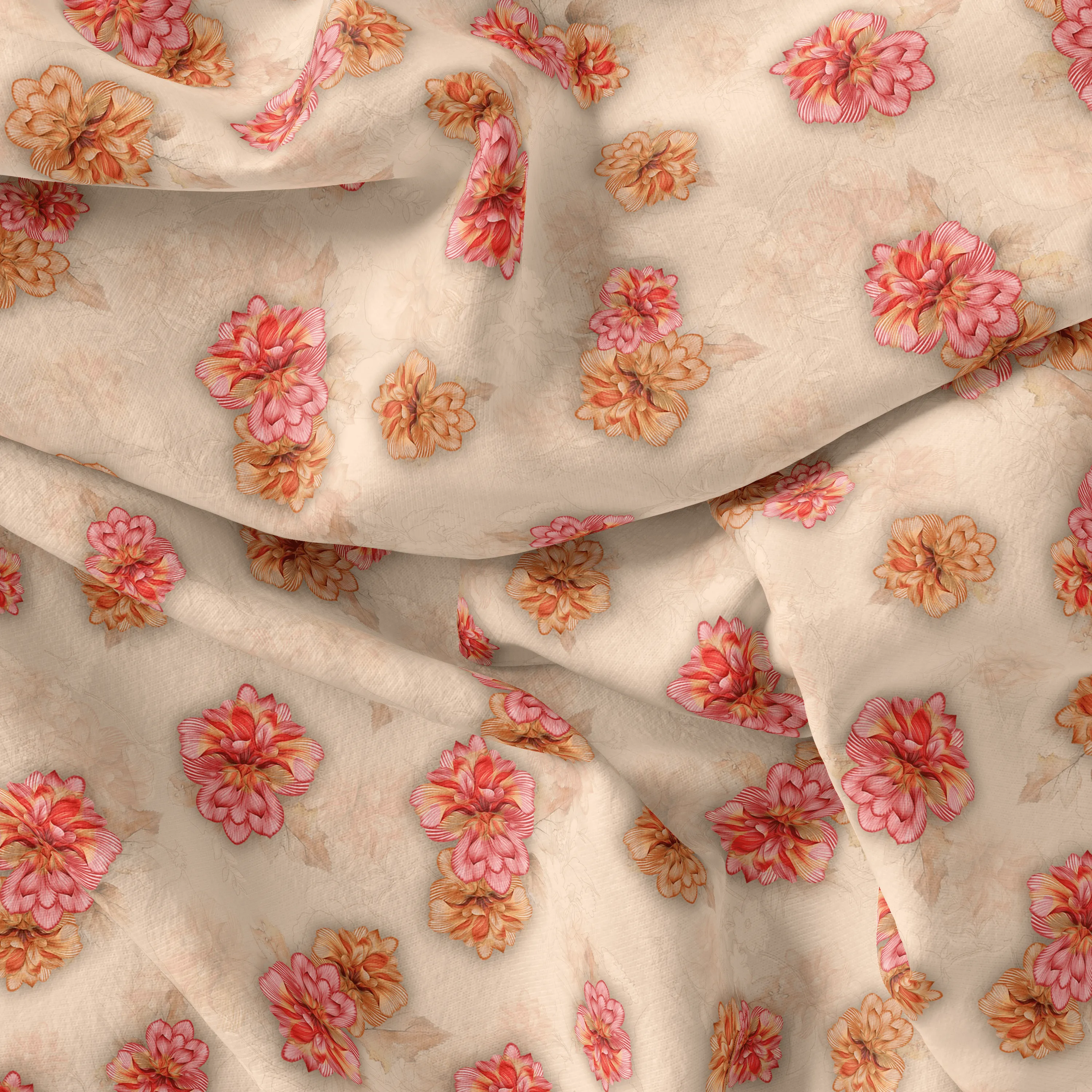 Beautiful Red With Light Floral Flower Digital Printed Fabric