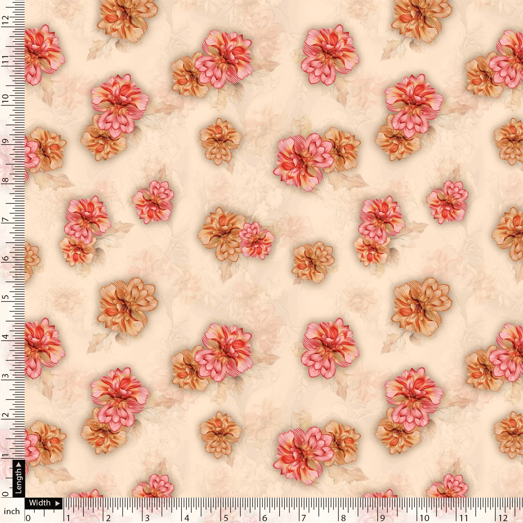 Beautiful Red With Light Floral Flower Digital Printed Fabric