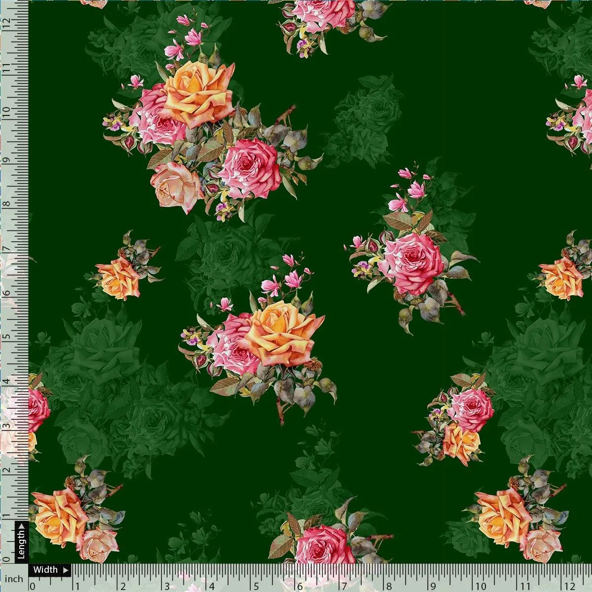 Beautiful Roses With Leaves Digital Printed Fabric