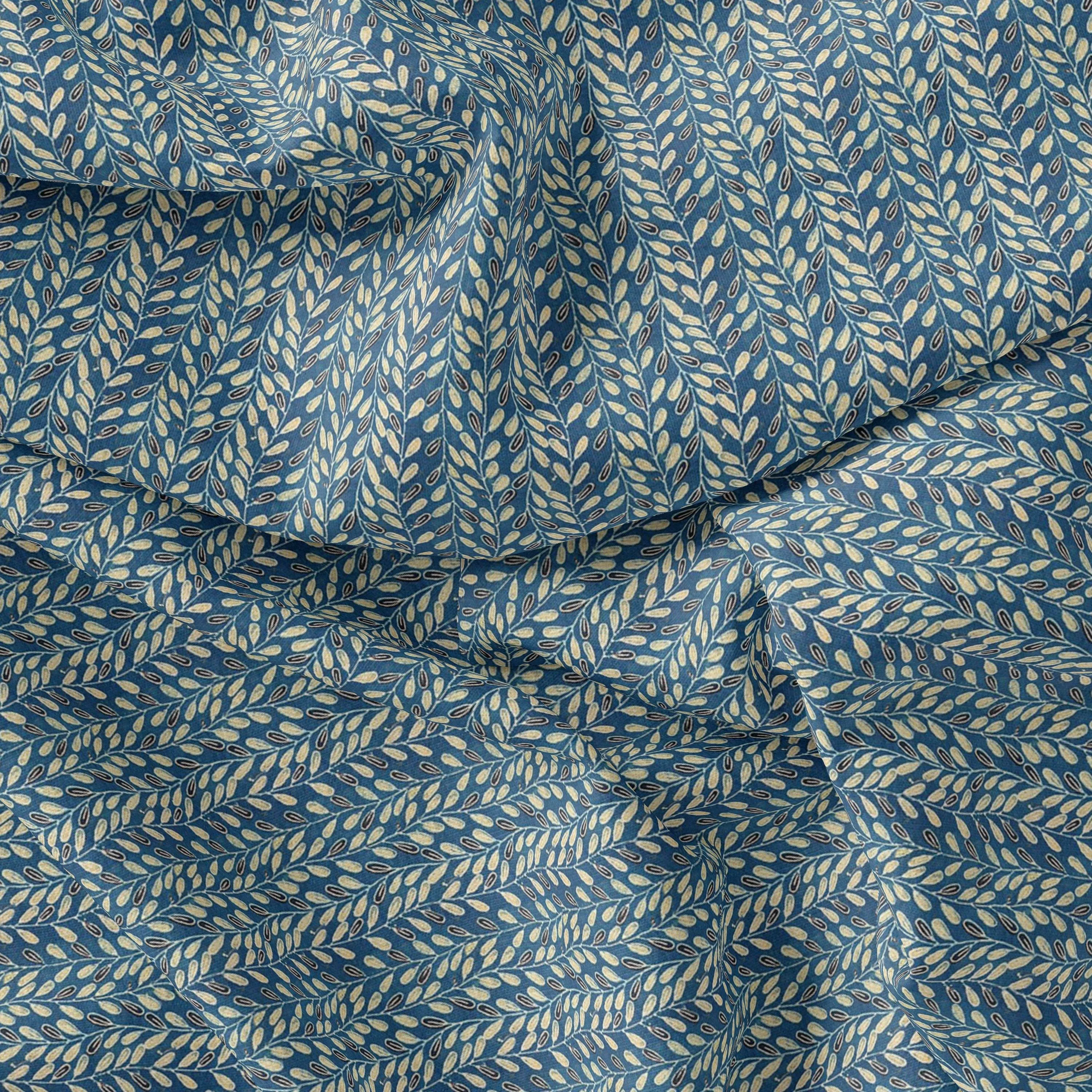 Beautiful Valley Of Leaves With Blue Digital Printed Fabric