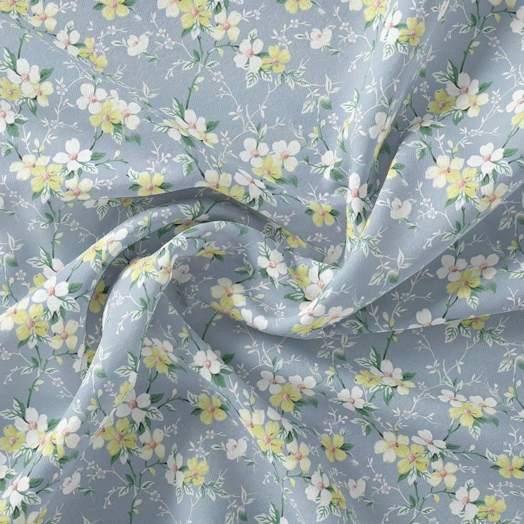 Beautiful White Jasmine Valley Flower Digital Printed Fabric