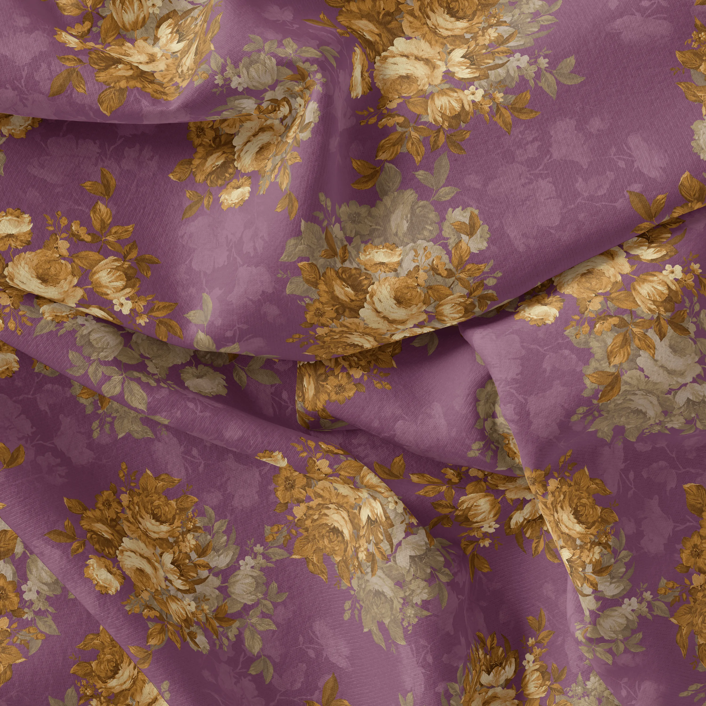 Big Rose With Dark Scintillating Violet Colour Digital Printed Fabric