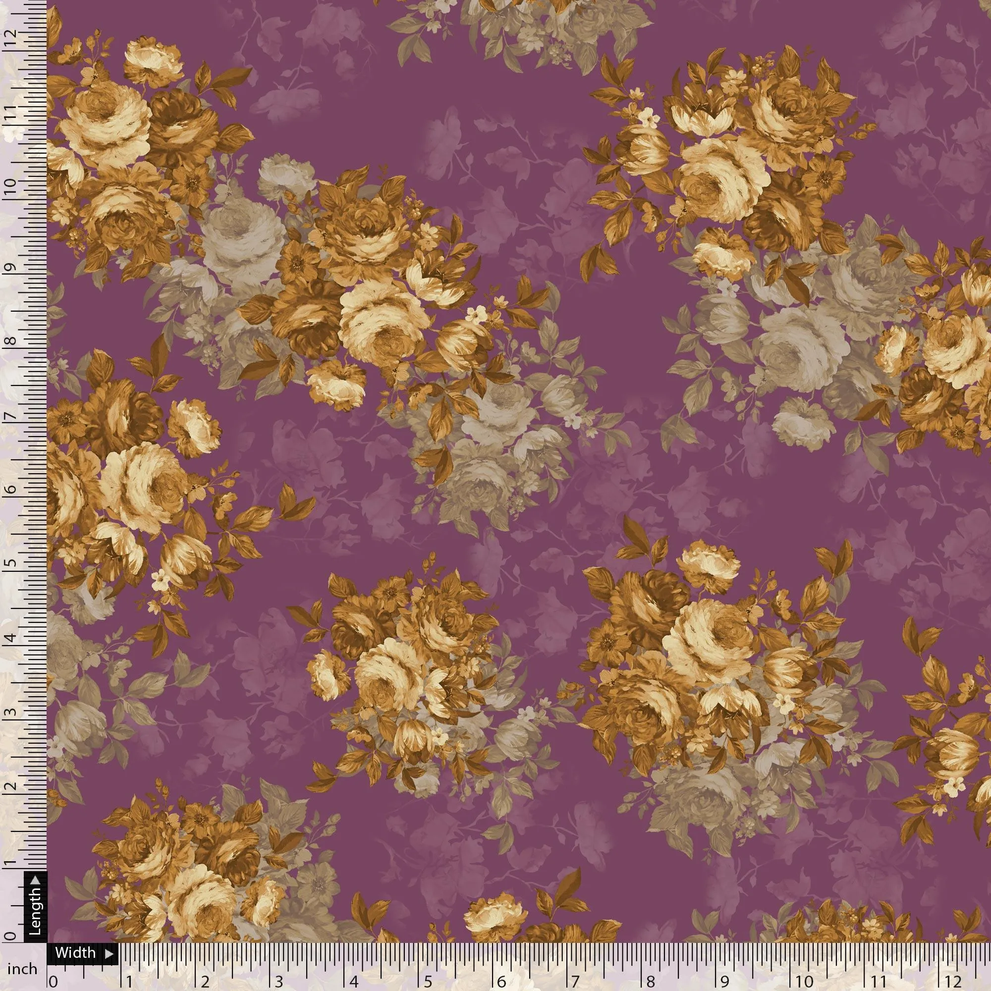 Big Rose With Dark Scintillating Violet Colour Digital Printed Fabric