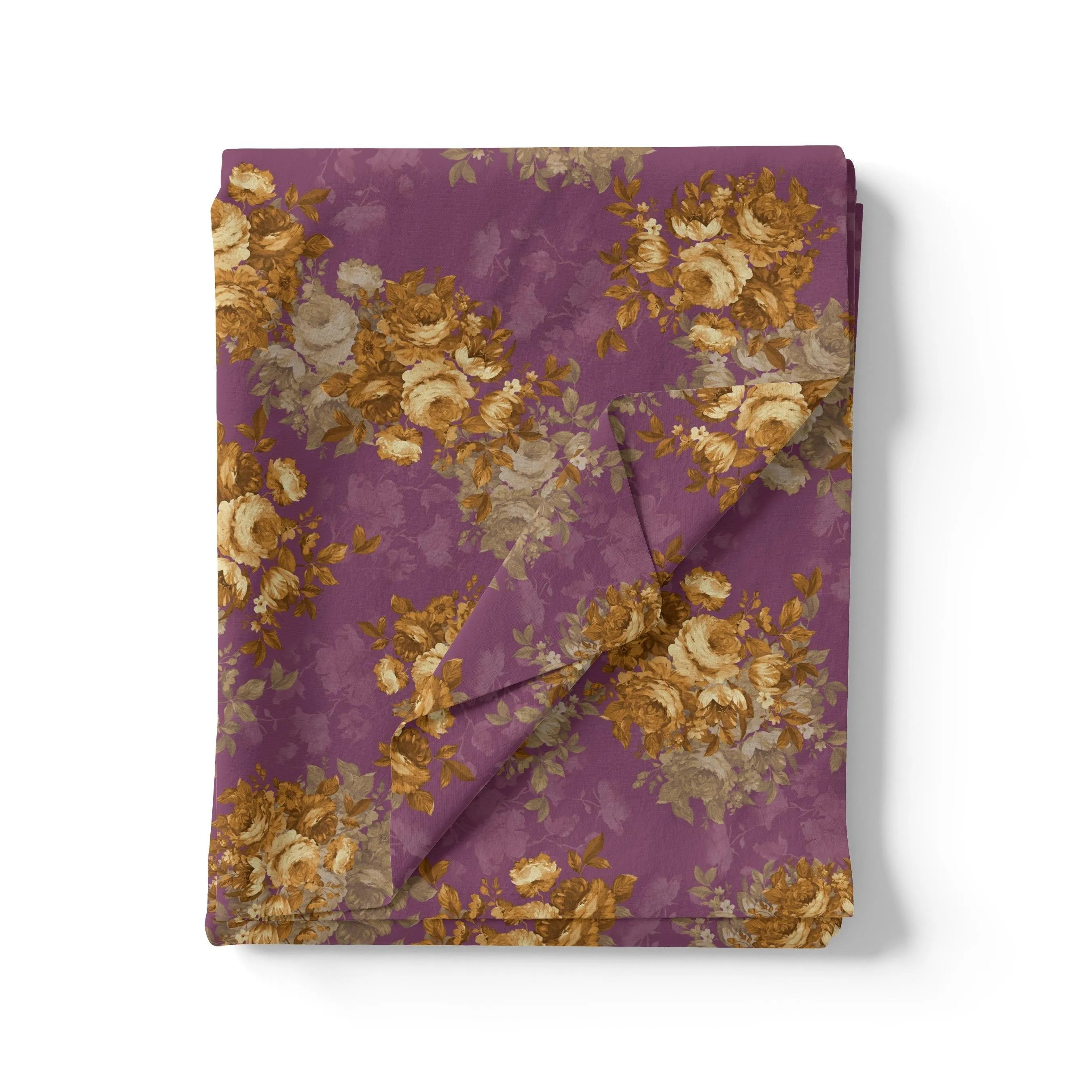 Big Rose With Dark Scintillating Violet Colour Digital Printed Fabric