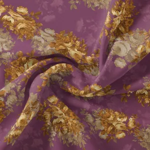 Big Rose With Dark Scintillating Violet Colour Digital Printed Fabric