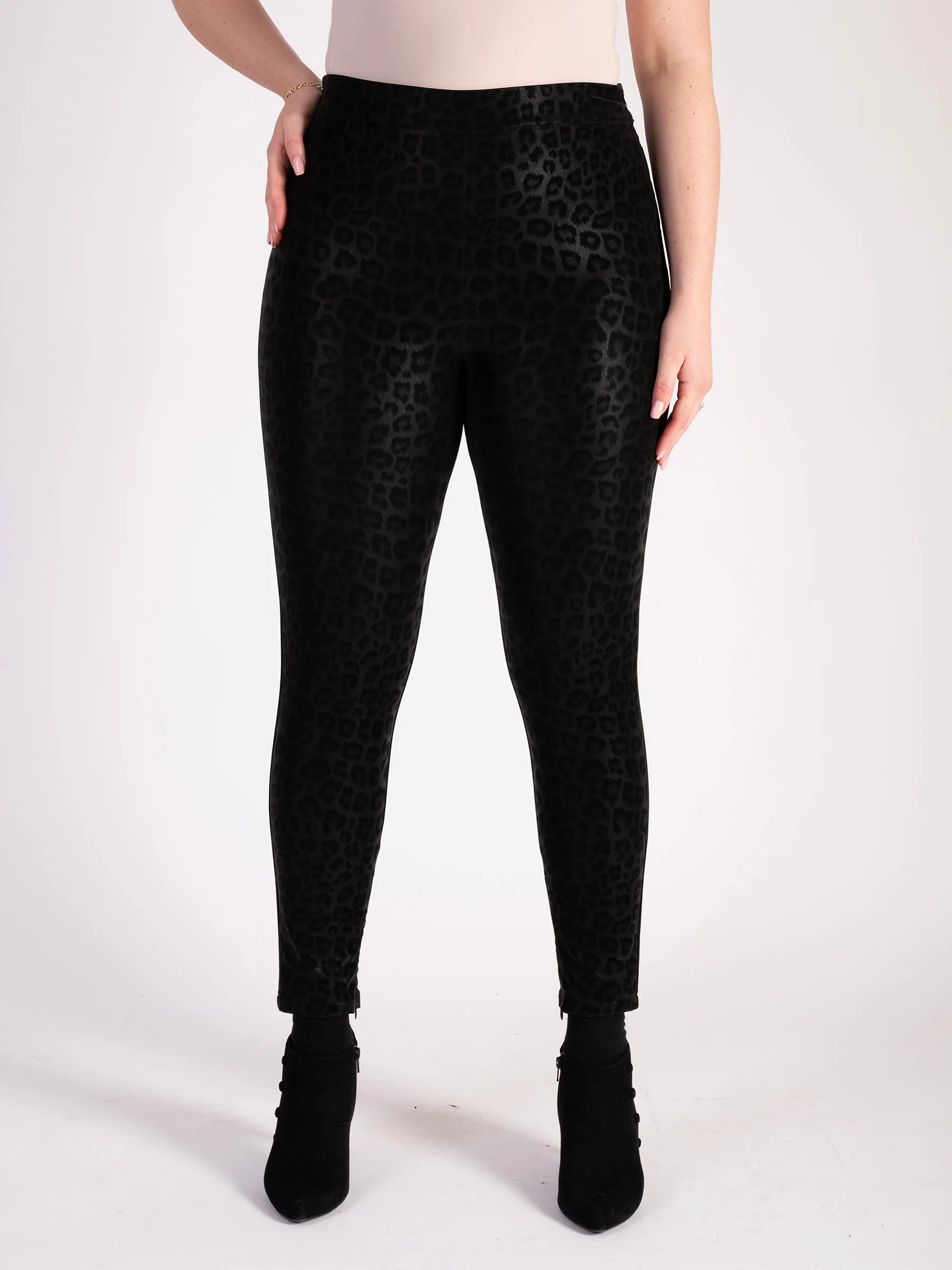 Black Animal Textured Ponte Roma Trousers