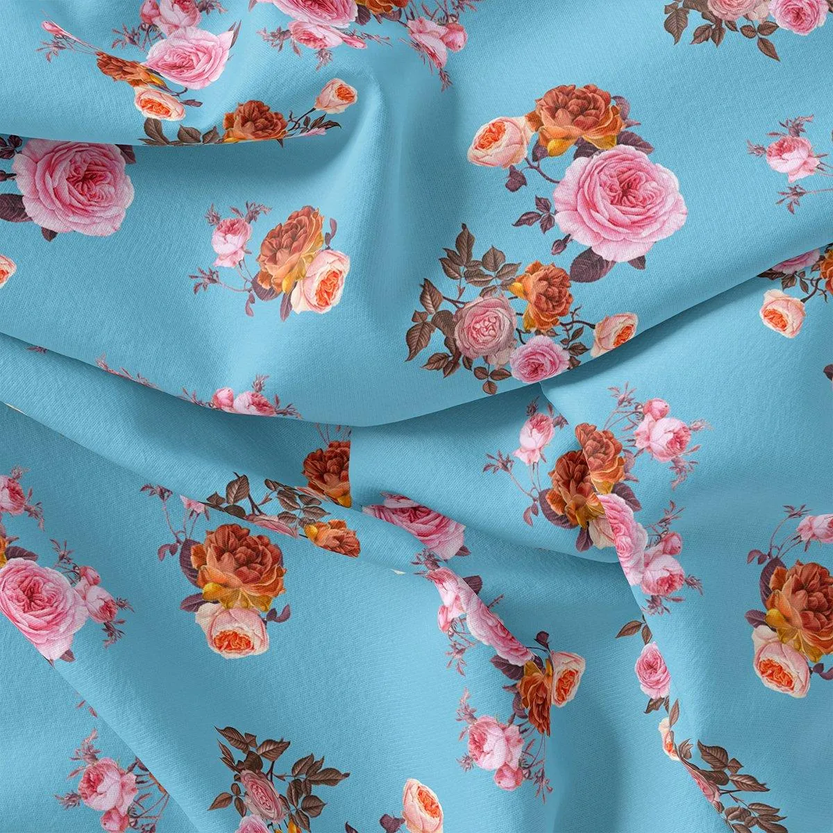 Blissful Pink Roses Digital Printed Fabric