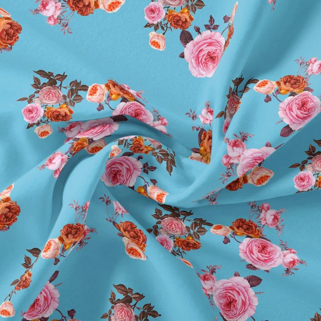 Blissful Pink Roses Digital Printed Fabric