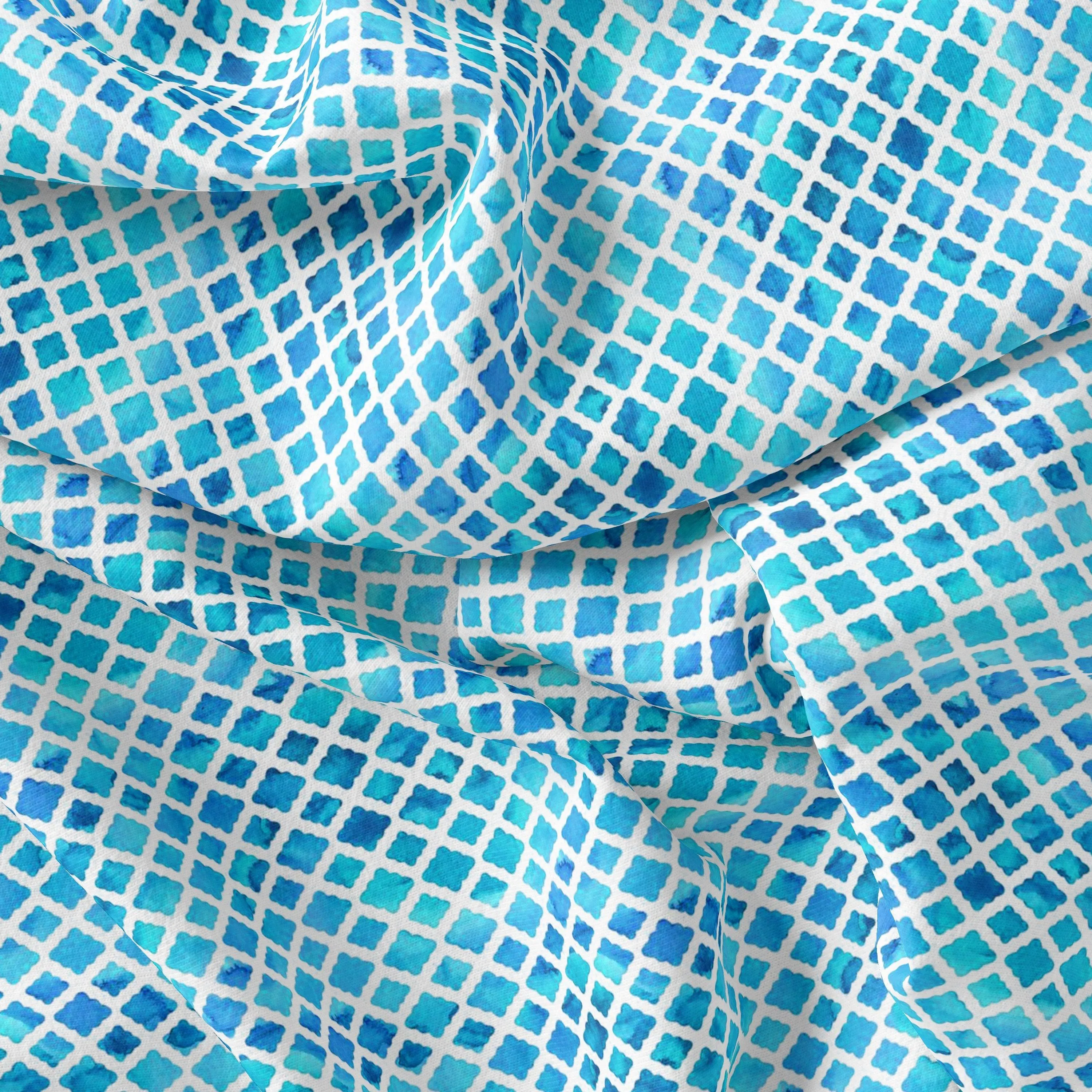 Blue Lattice Lovely Seamless Digital Printed Fabric