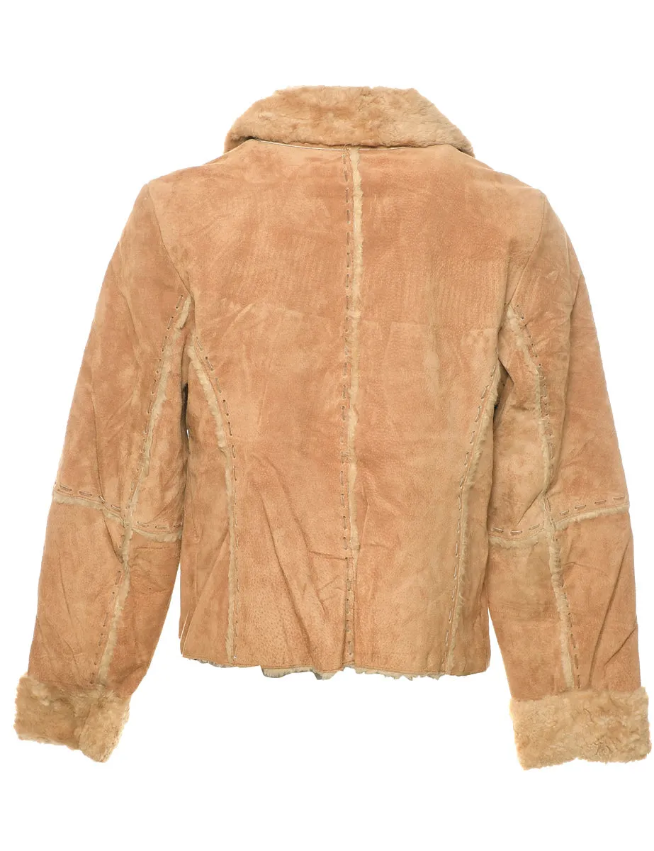 Brown Faux Shearling Suede Jacket - M