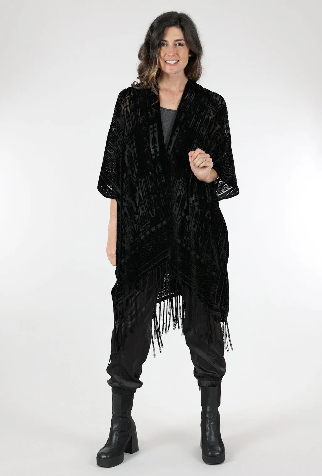 Burnout Velvet Kimono, Black