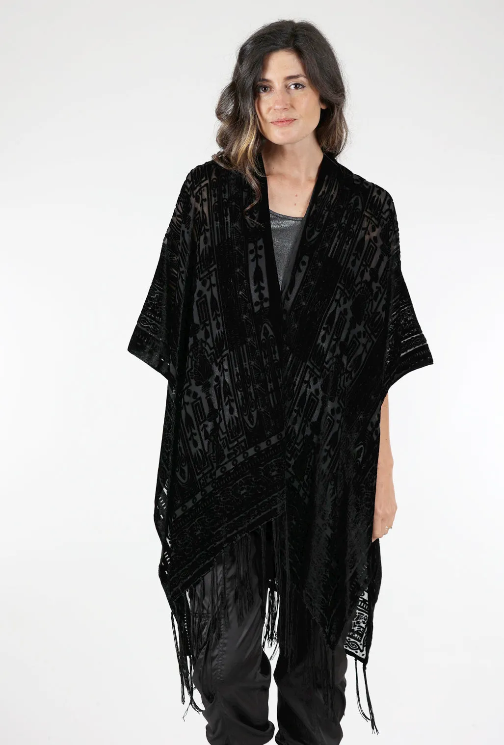 Burnout Velvet Kimono, Black