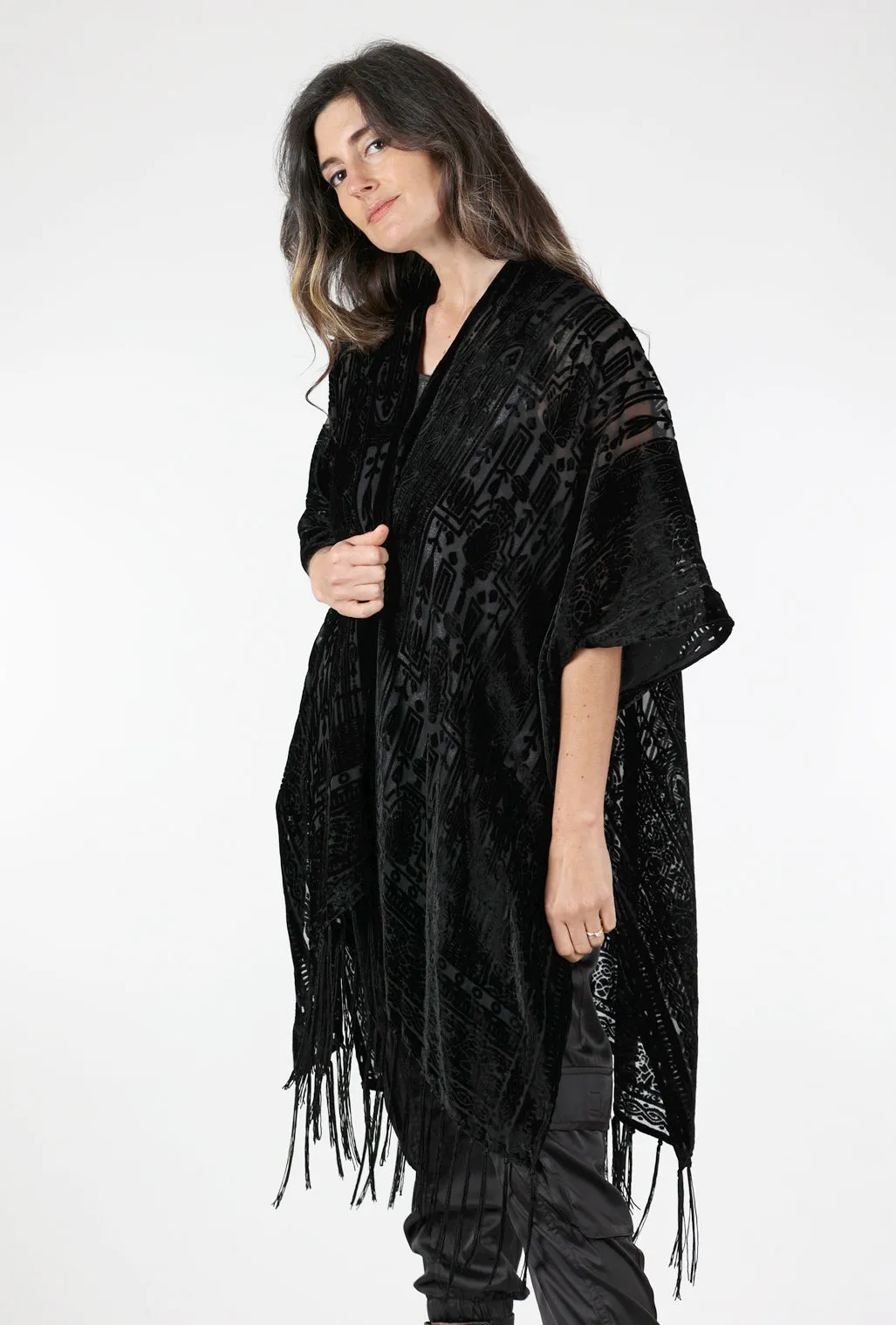 Burnout Velvet Kimono, Black