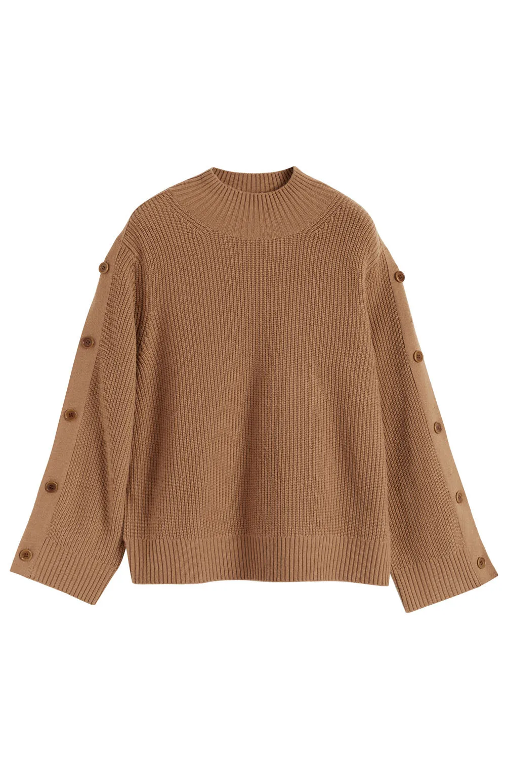 Camel Wool-Cashmere Bessie Button Sweater